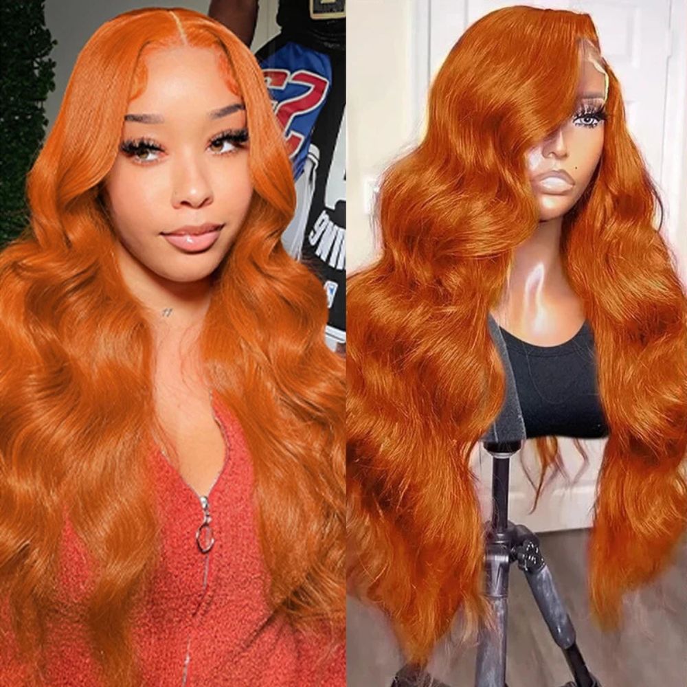 GingerGlow™ Vibrant Long Wavy Orange Red Lace Front Human Hair Wig for Women