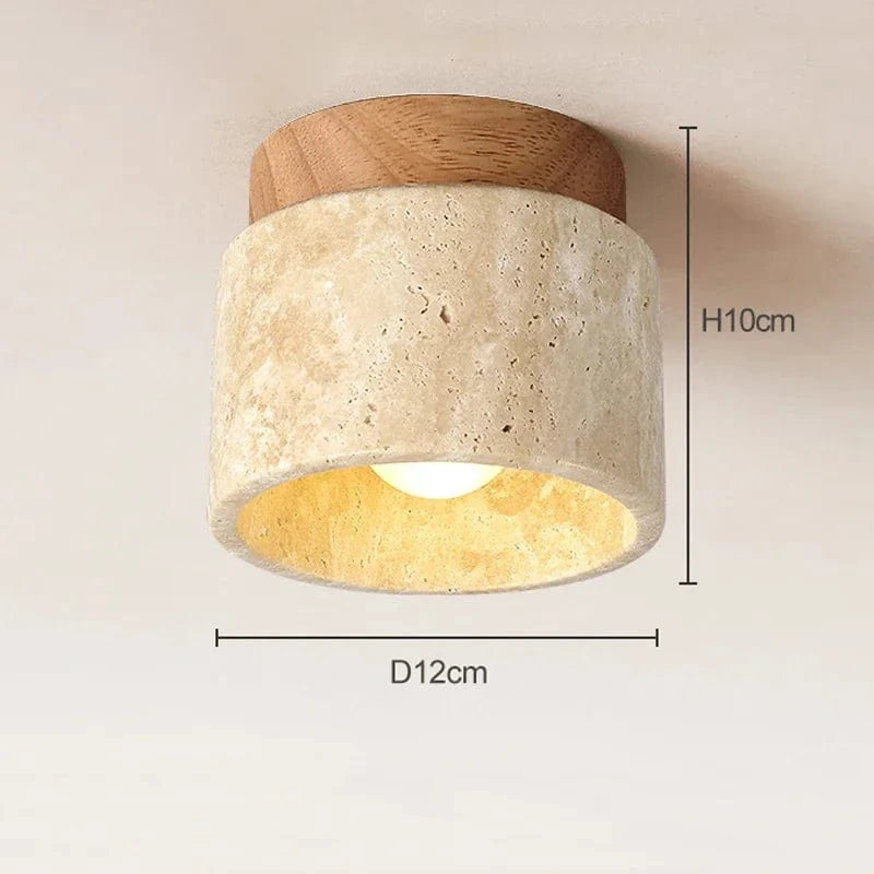 TranquilGlow™ Round Ceiling Lamp - Natural Travertine & Wood Design 8