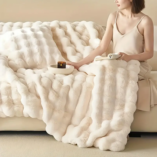 WaffleCloud™ Thick Faux Rabbit Fur Blanket for Cozy Comfort and Style 0