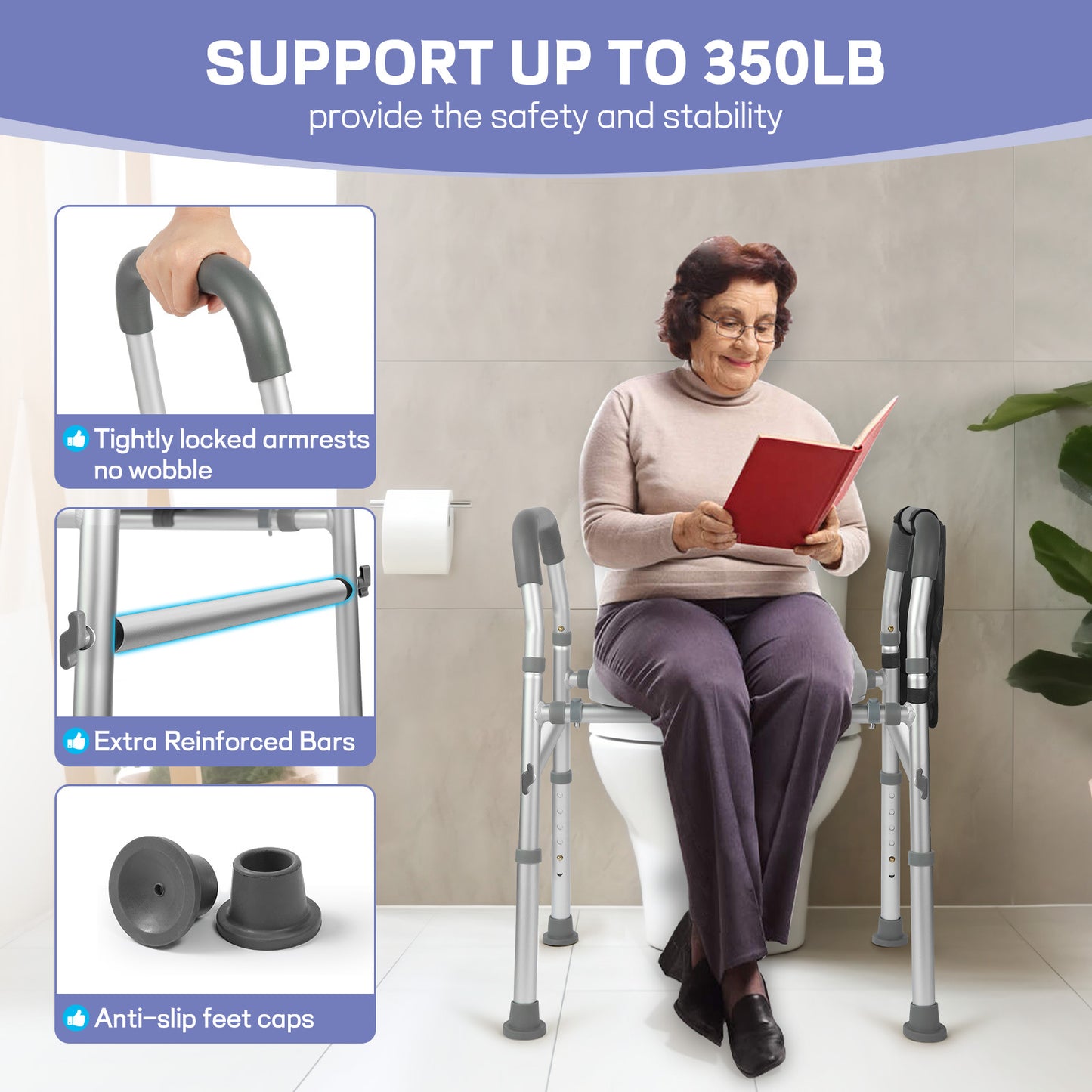 ComfortLift™ Adjustable Raised Toilet Seat Riser for Elderly with Handles