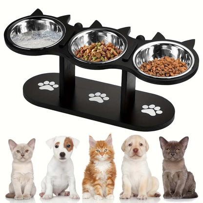 PawElevate™ Elevated Cat Bowl with 3 Stainless Steel Dishes for Healthy Eating - 1