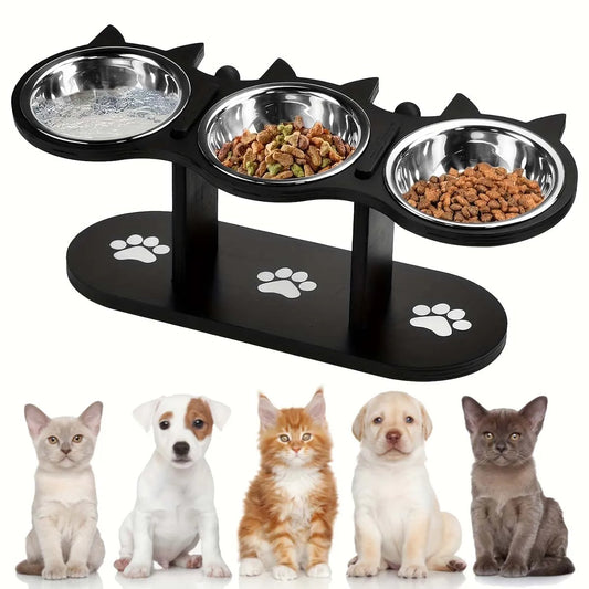PawElevate™ Elevated Cat Bowl with 3 Stainless Steel Dishes for Healthy Eating - 1