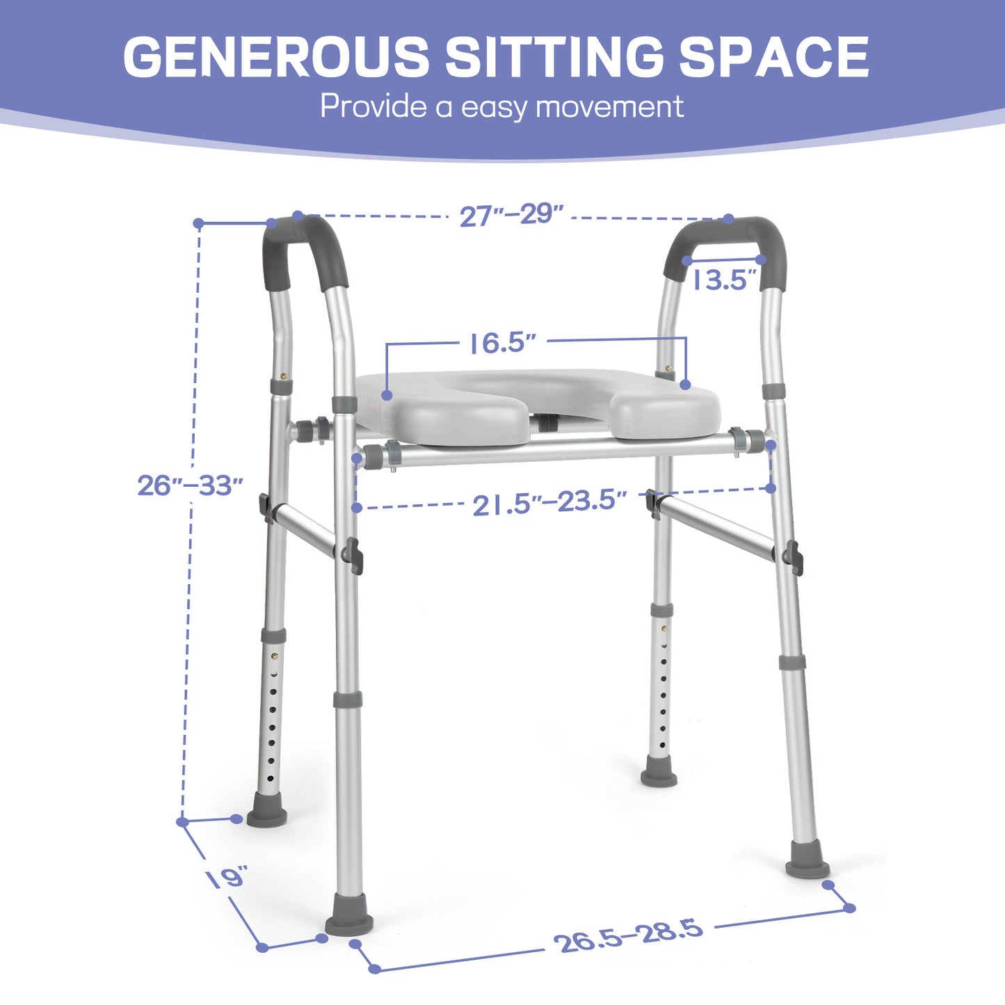 ComfortLift™ Adjustable Raised Toilet Seat Riser for Elderly with Handles