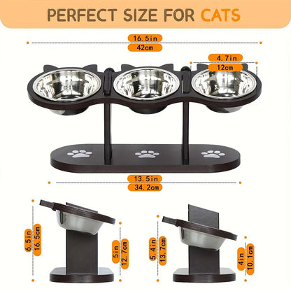 PawElevate™ Elevated Cat Bowl with 3 Stainless Steel Dishes for Healthy Eating - 4