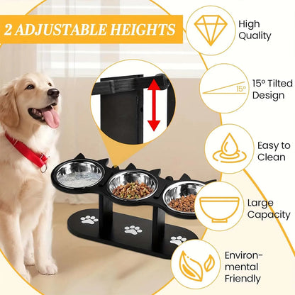 PawElevate™ Elevated Cat Bowl with 3 Stainless Steel Dishes for Healthy Eating - 3