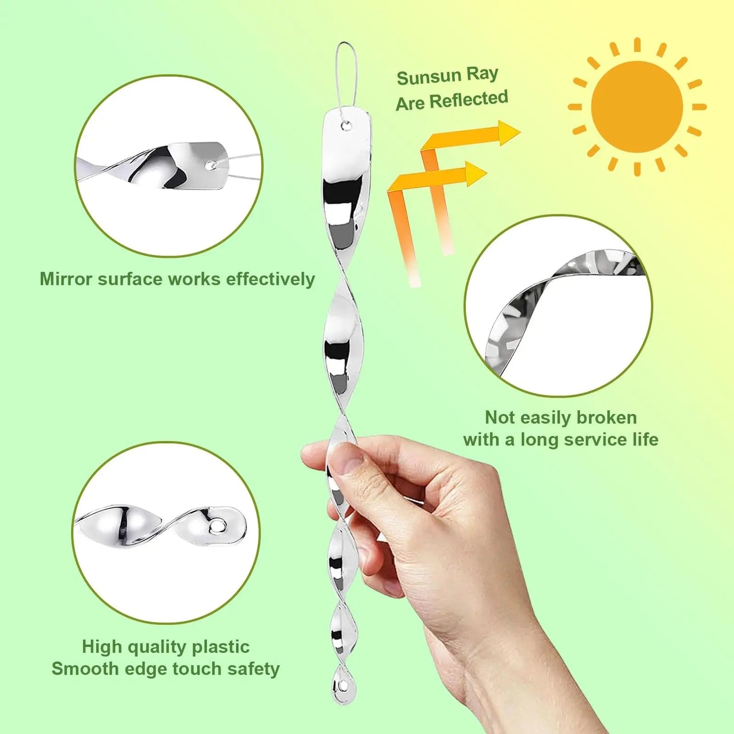 EcoGuard™ Reflective Bird Deterrent Spiral Rod – Safe Pigeon Repellent for Gardens