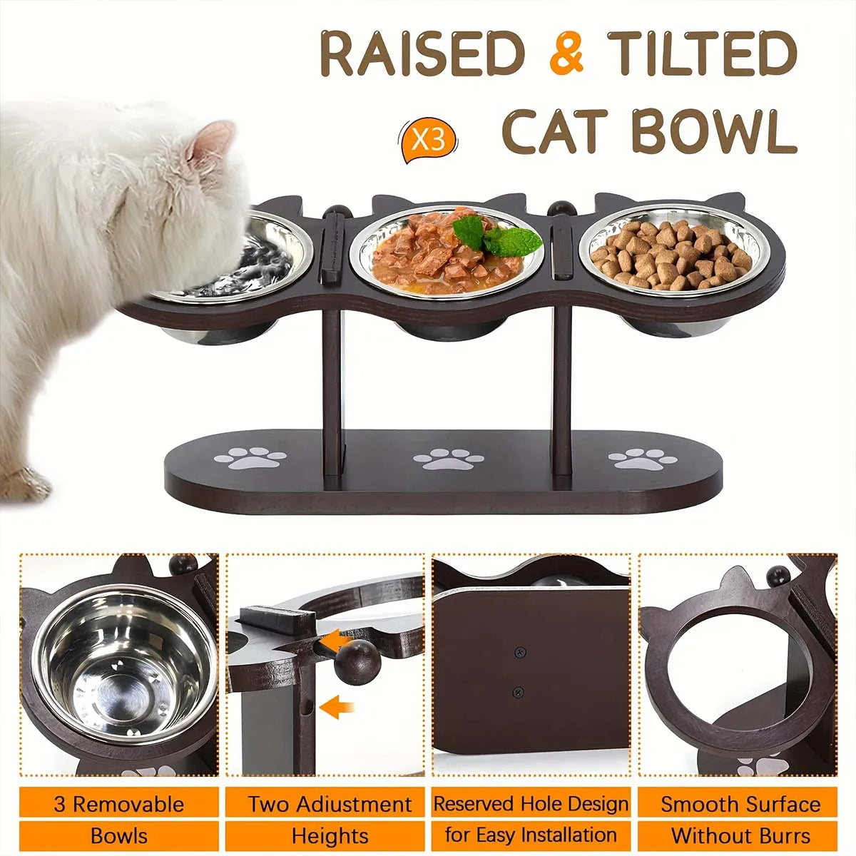 PawElevate™ Elevated Cat Bowl with 3 Stainless Steel Dishes for Healthy Eating - 2