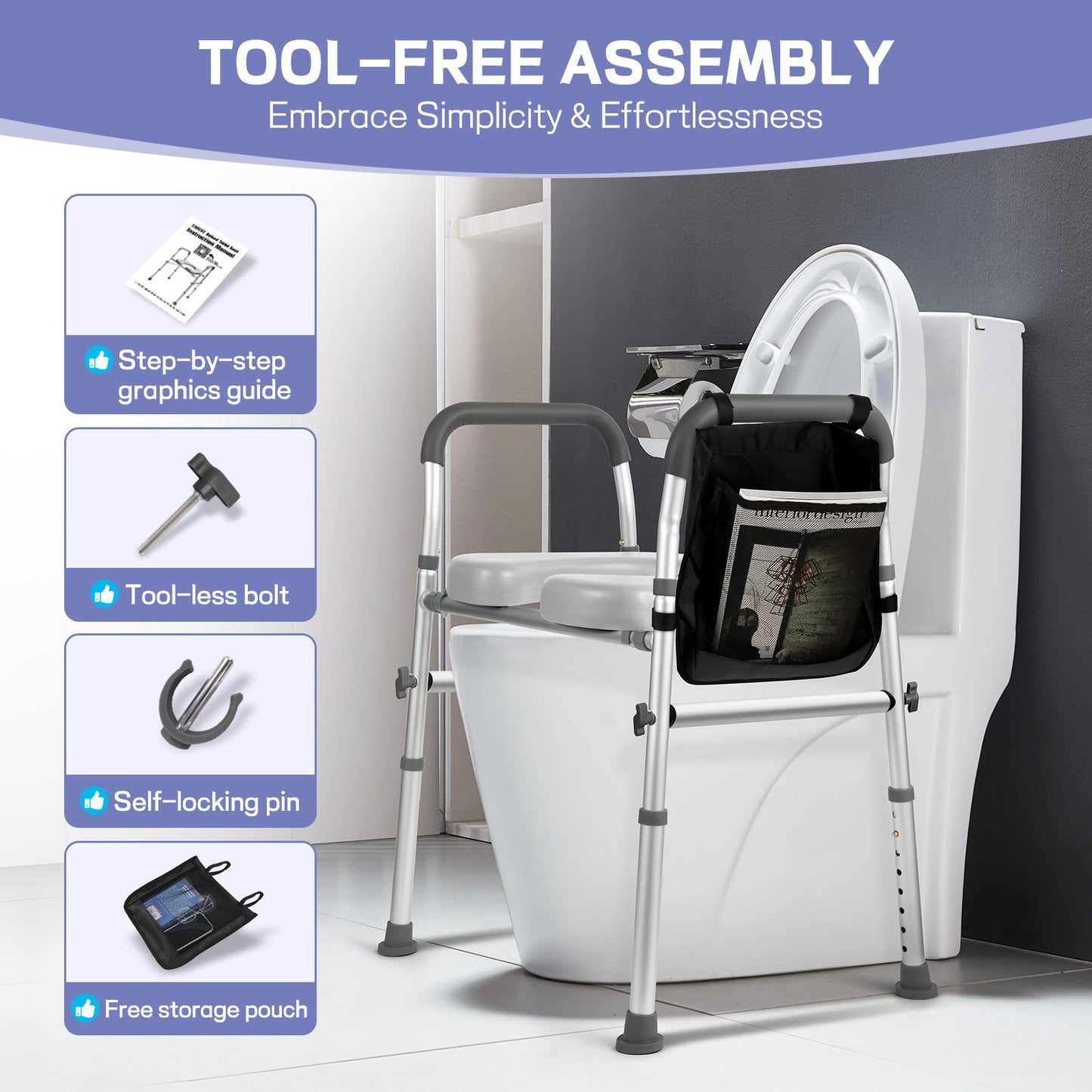 ComfortLift™ Adjustable Raised Toilet Seat Riser for Elderly with Handles