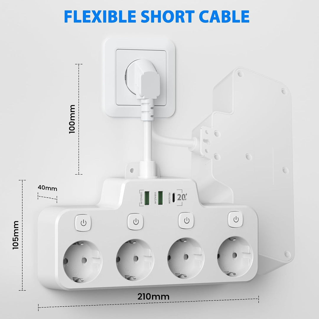 PowerFlex™ Smart Power Strip - Wall-Mounted Surge Protector for Home & Office