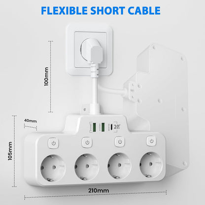 PowerFlex™ Smart Power Strip - Wall-Mounted Surge Protector for Home & Office