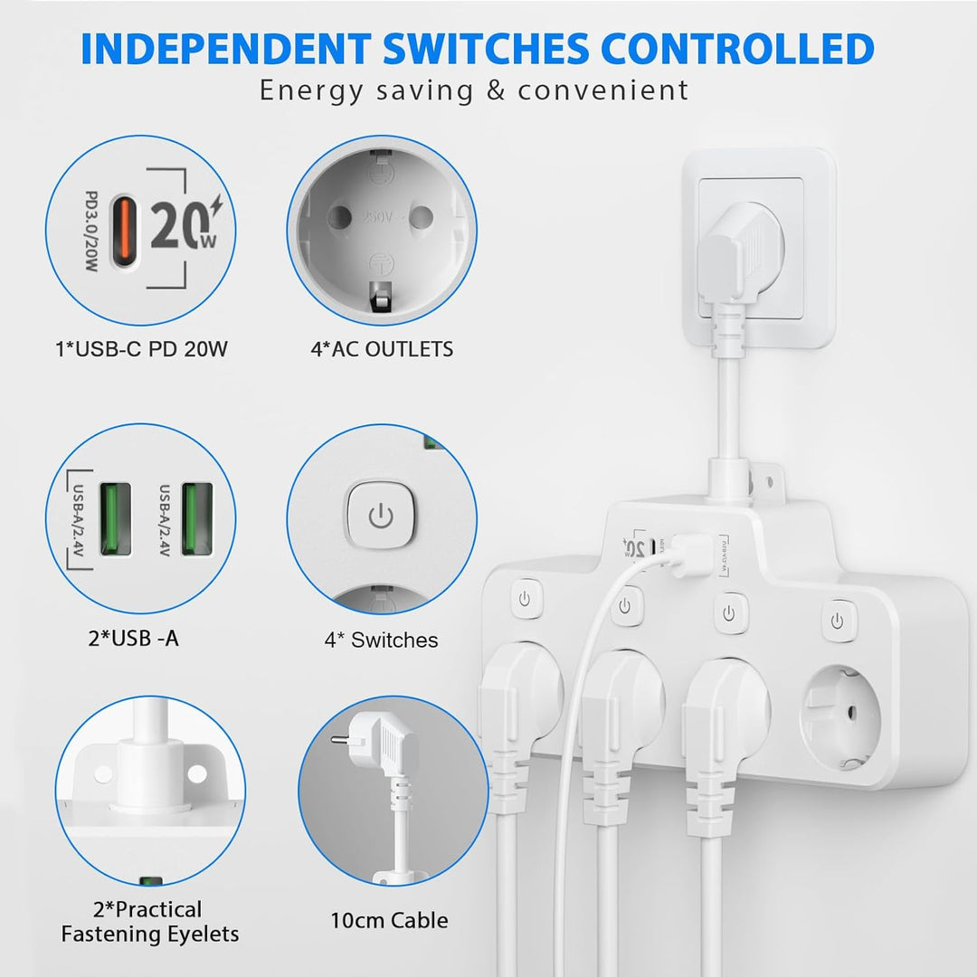 PowerFlex™ Smart Power Strip - Wall-Mounted Surge Protector for Home & Office