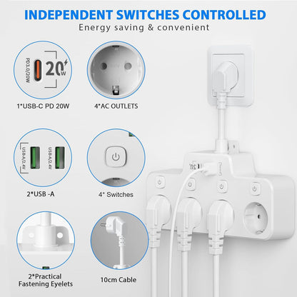 PowerFlex™ Smart Power Strip - Wall-Mounted Surge Protector for Home & Office