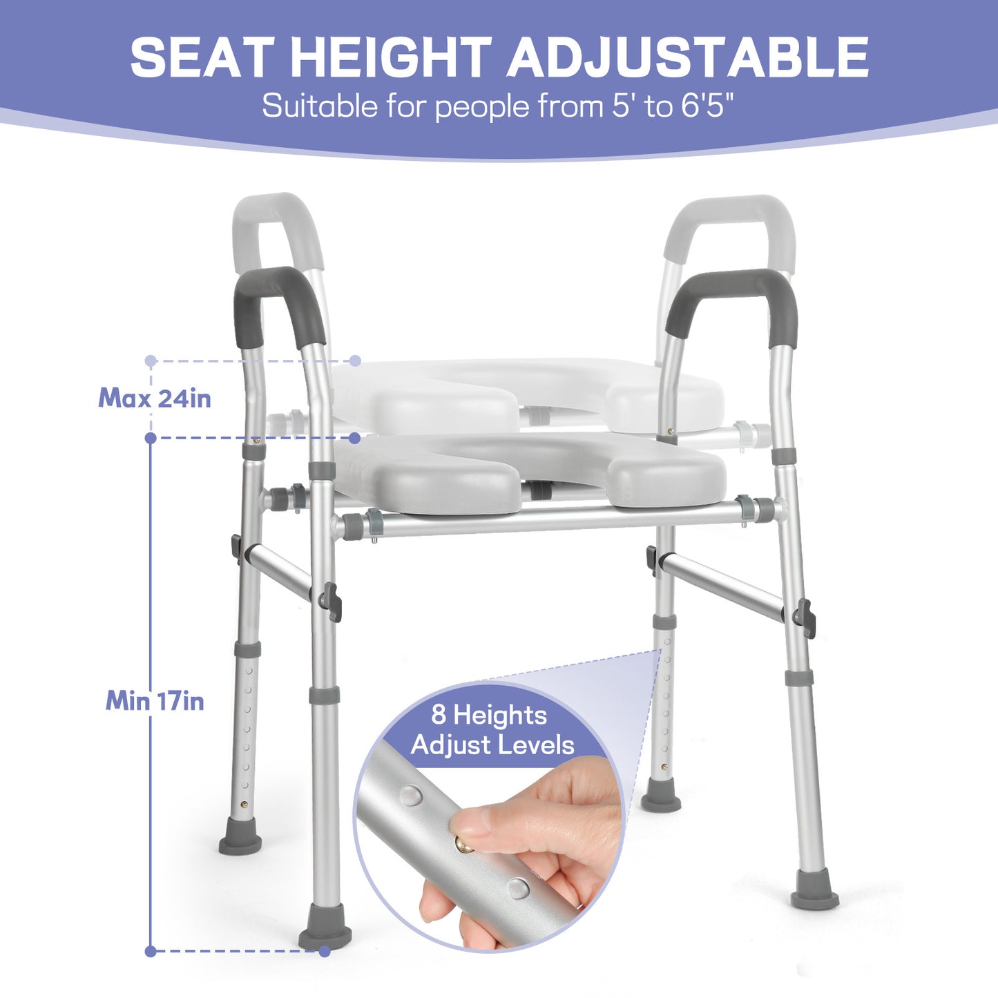 ComfortLift™ Adjustable Raised Toilet Seat Riser for Elderly with Handles
