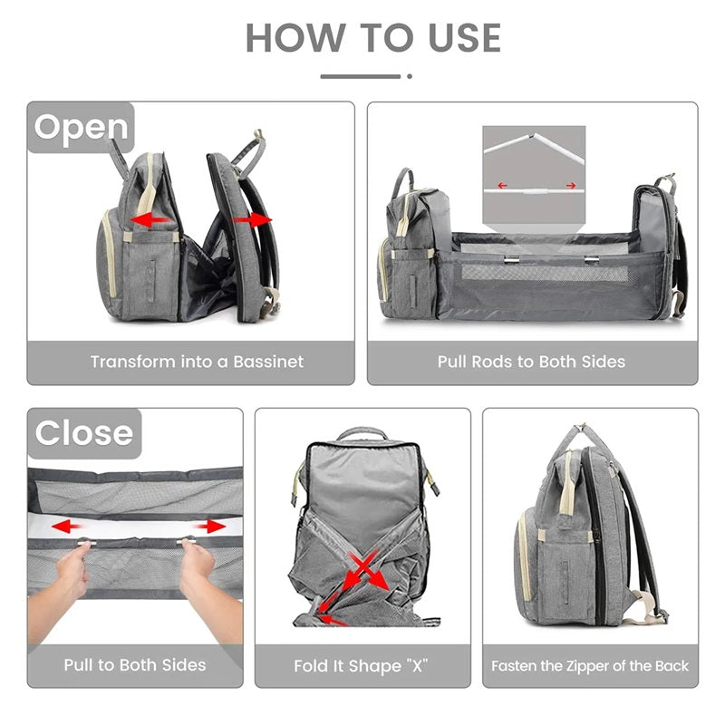 BabyNest™ Multifunctional Diaper Bag Backpack with Crib & Changing Pad for Parents 8