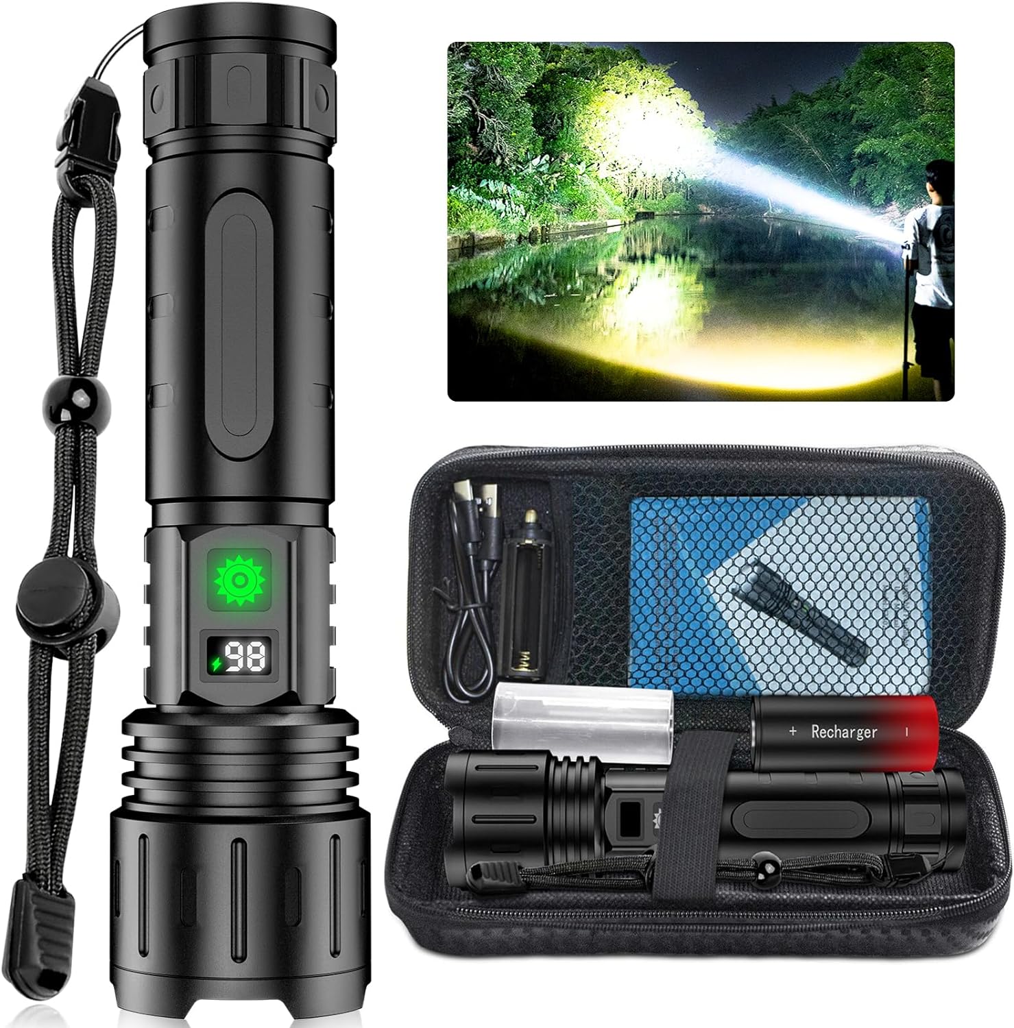 BrightBeam™ Tactical Flashlight - 100,000 Lumens Rechargeable For Outdoor Use 0