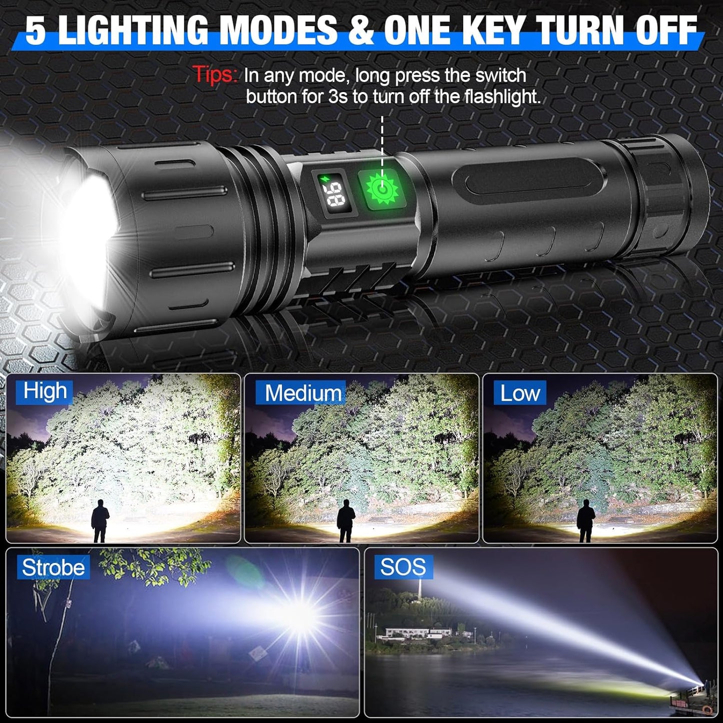 BrightBeam™ Tactical Flashlight - 100,000 Lumens Rechargeable For Outdoor Use 2