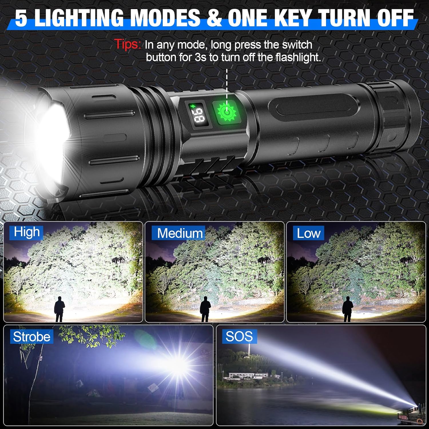 BrightBeam™ Tactical Flashlight - 100,000 Lumens Rechargeable For Outdoor Use 2