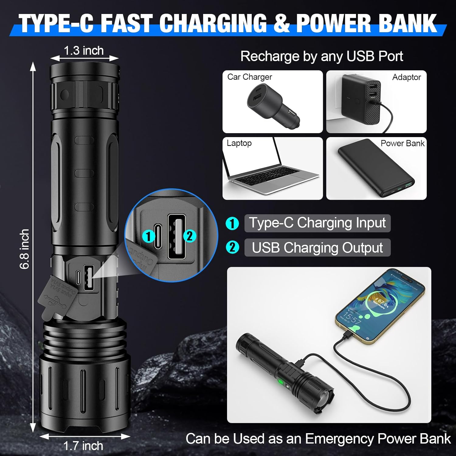 BrightBeam™ Tactical Flashlight - 100,000 Lumens Rechargeable For Outdoor Use 5
