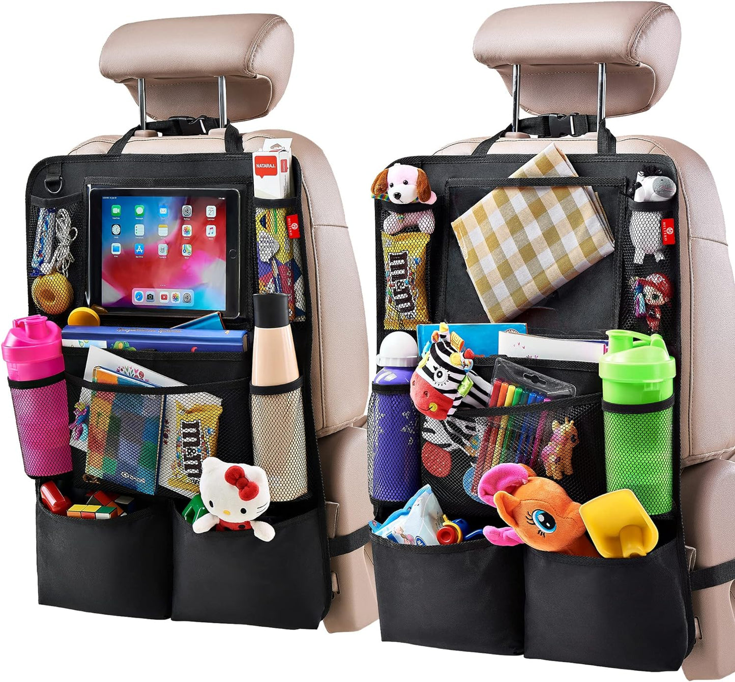 CarMate™ 2-Pack Backseat Organizer for Ultimate Car Storage and Kid Entertainment 0