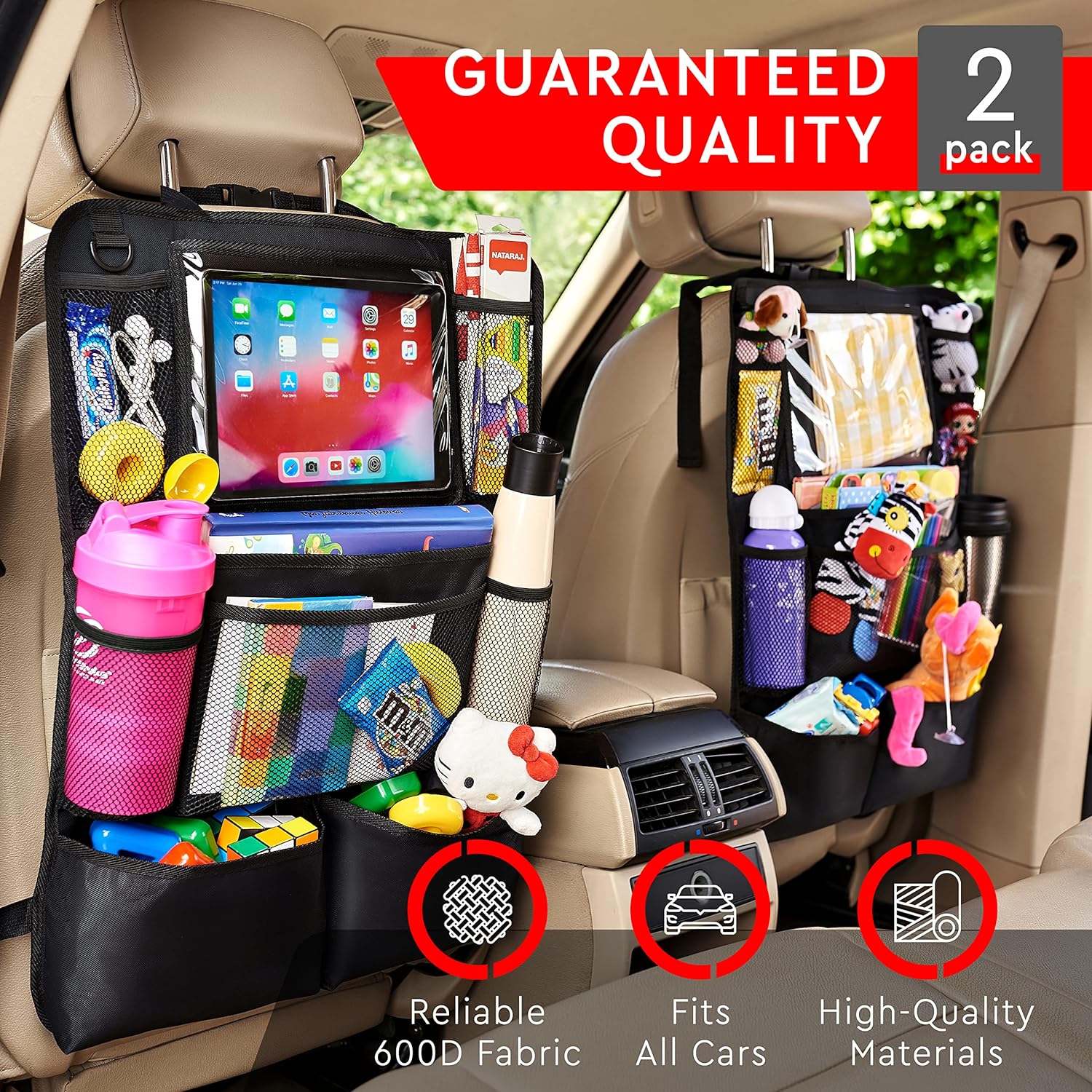 CarMate™ 2-Pack Backseat Organizer for Ultimate Car Storage and Kid Entertainment 2