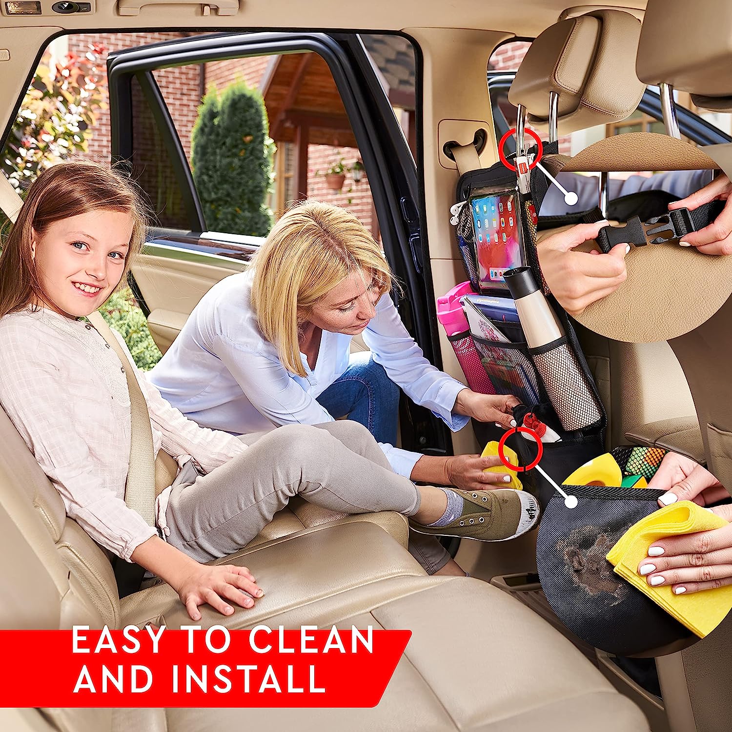 CarMate™ 2-Pack Backseat Organizer for Ultimate Car Storage and Kid Entertainment 5