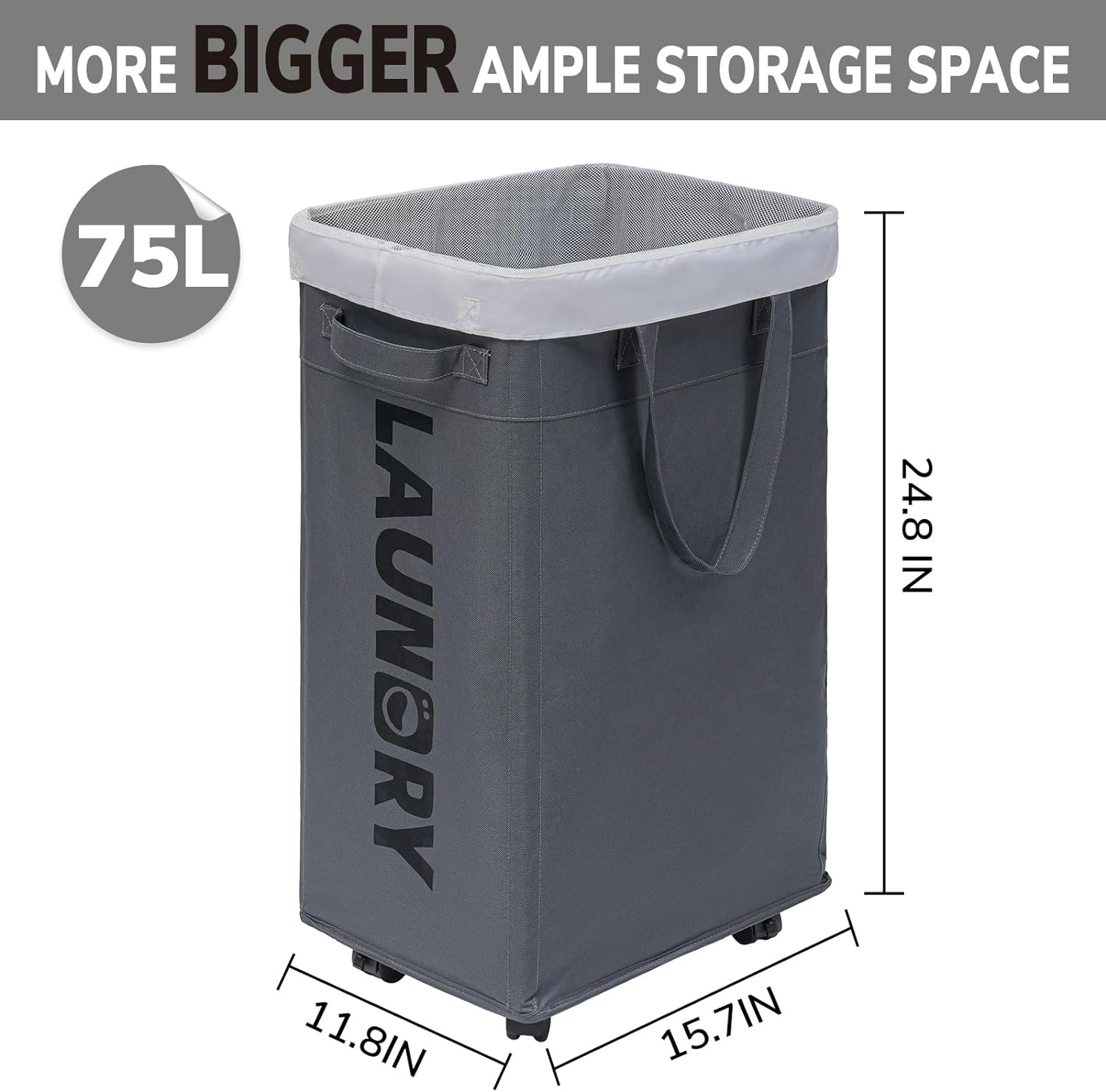 Collapsible Laundry Basket™ - 75L with Wheels for Easy Transport 3