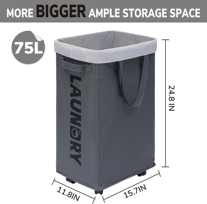Collapsible Laundry Basket™ - 75L with Wheels for Easy Transport 3