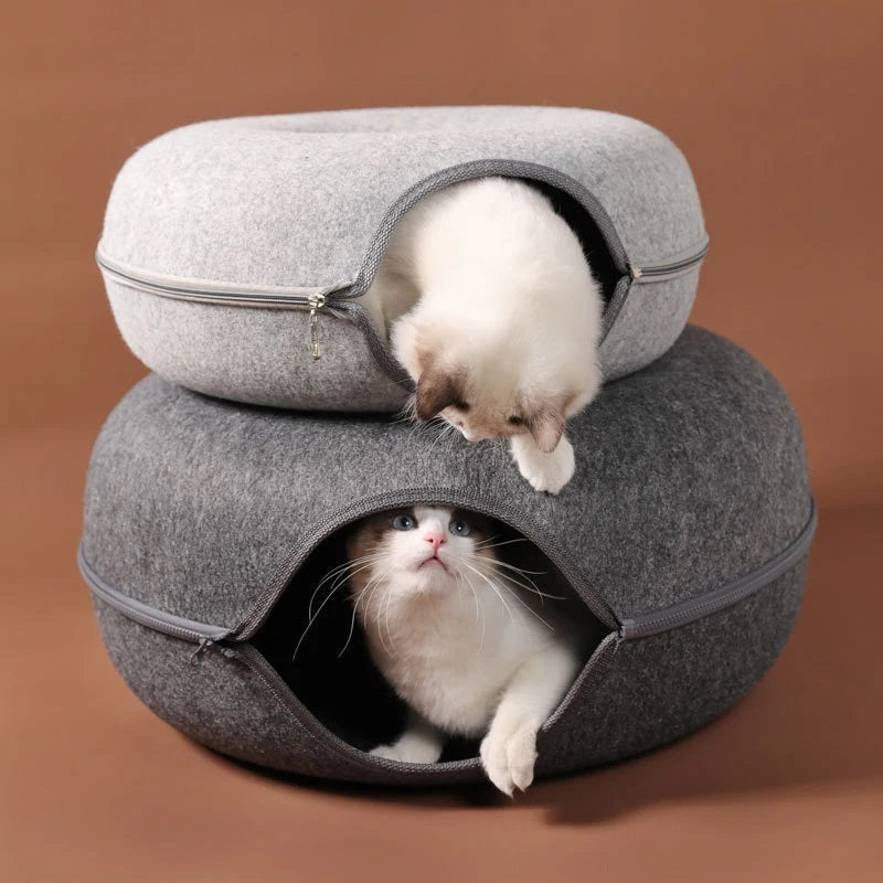 CozyPaws™ Cat Cave Bed - Interactive Donut Cave for Playful Cats 7