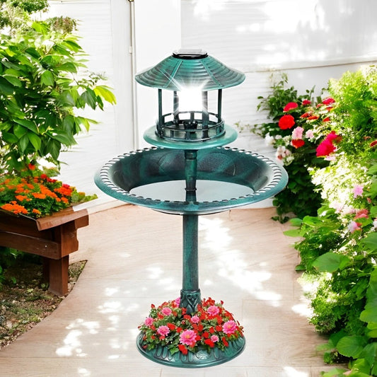 EcoGlow™ Solar Bird Bath Fountain with Planter & LED Light for Garden Lovers 0