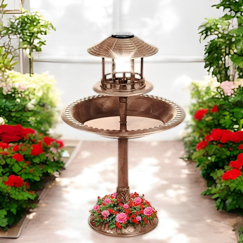 EcoGlow™ Solar Bird Bath Fountain with Planter & LED Light for Garden Lovers 1