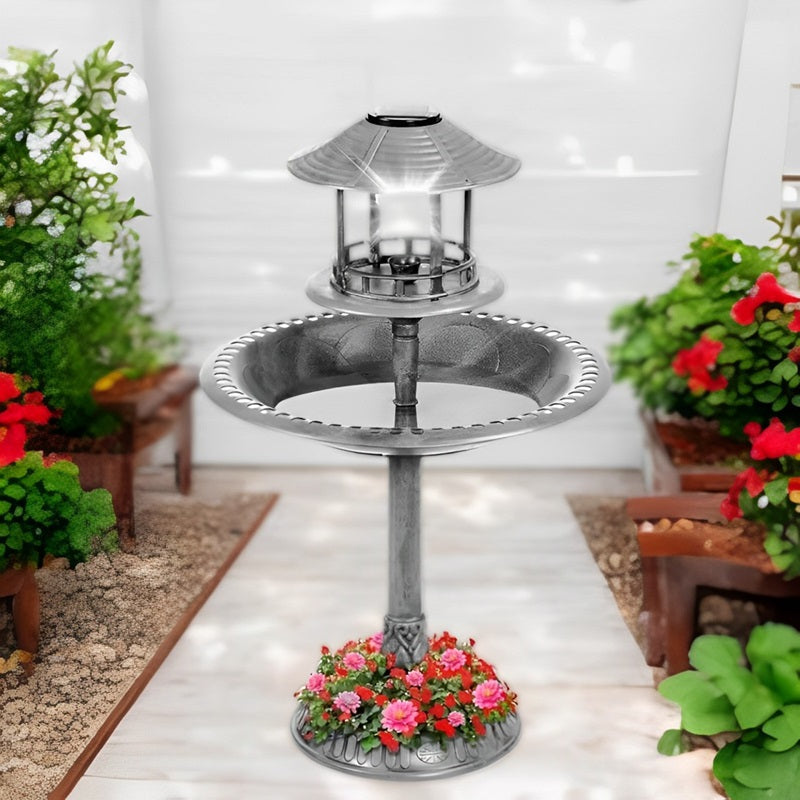 EcoGlow™ Solar Bird Bath Fountain with Planter & LED Light for Garden Lovers 2