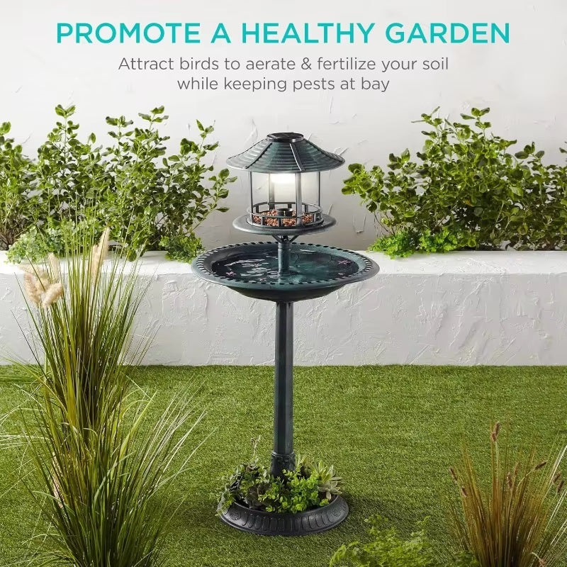EcoGlow™ Solar Bird Bath Fountain with Planter & LED Light for Garden Lovers 3