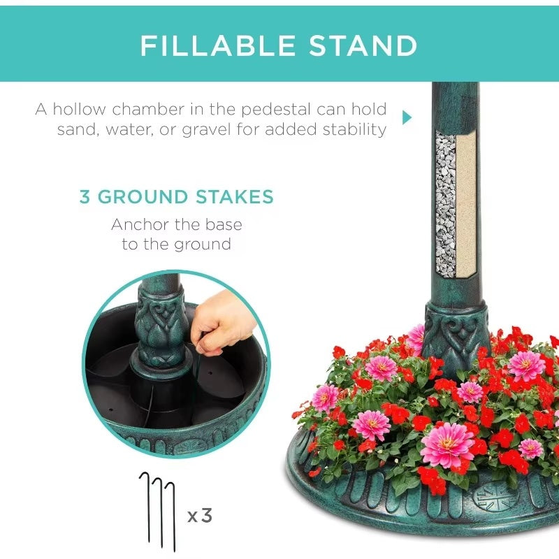 EcoGlow™ Solar Bird Bath Fountain with Planter & LED Light for Garden Lovers 4