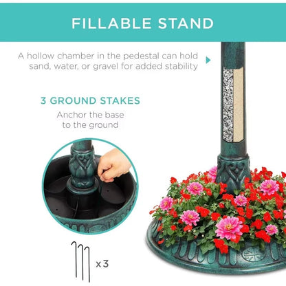 EcoGlow™ Solar Bird Bath Fountain with Planter & LED Light for Garden Lovers 4