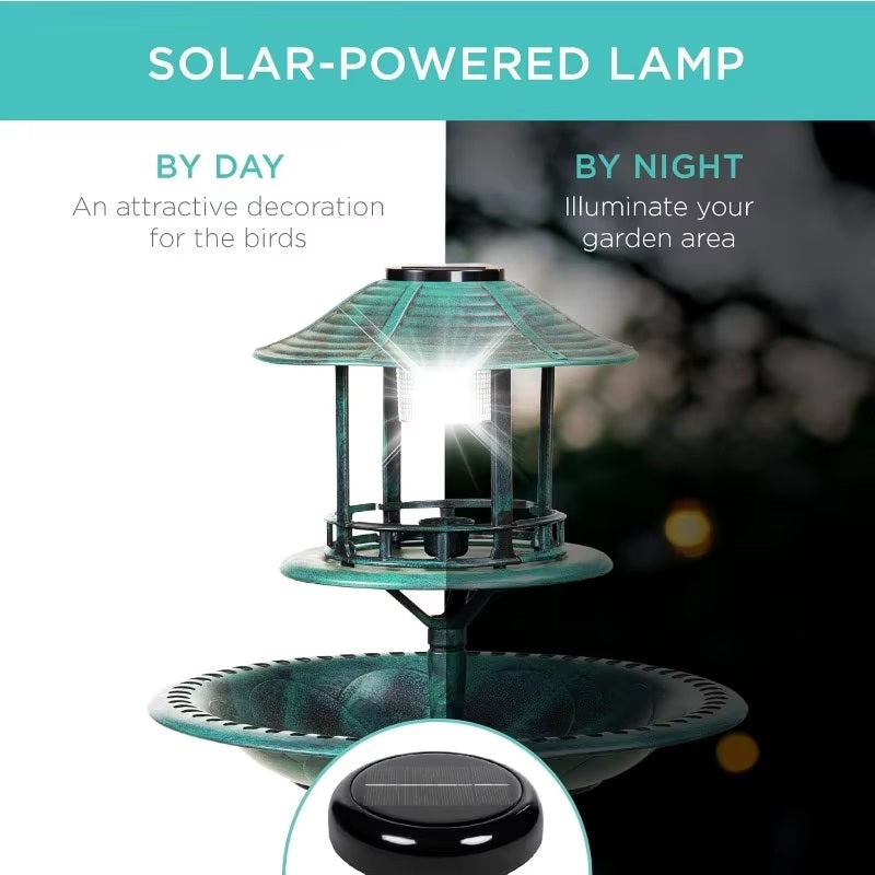 EcoGlow™ Solar Bird Bath Fountain with Planter & LED Light for Garden Lovers 6
