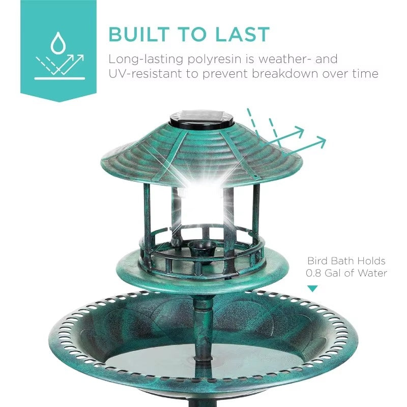 EcoGlow™ Solar Bird Bath Fountain with Planter & LED Light for Garden Lovers 7