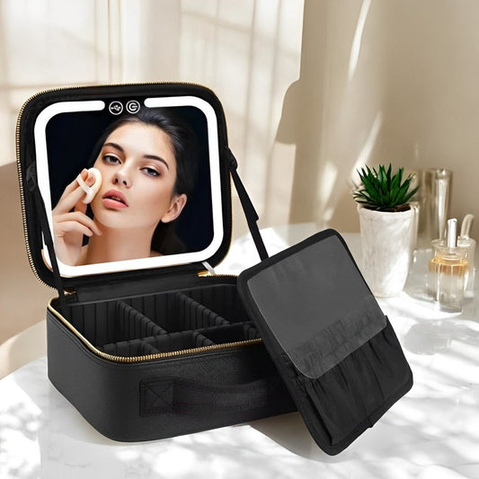GlamGlow™ Travel Makeup Bag with LED Mirror for Beauty Lovers and Travelers 0