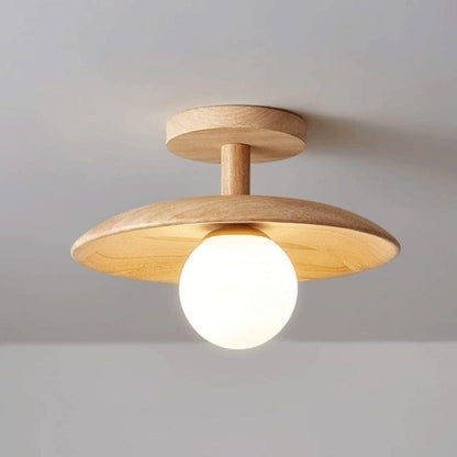 LumaSphere™ White Glass Ceiling Lamp with Natural Wood Accent 0