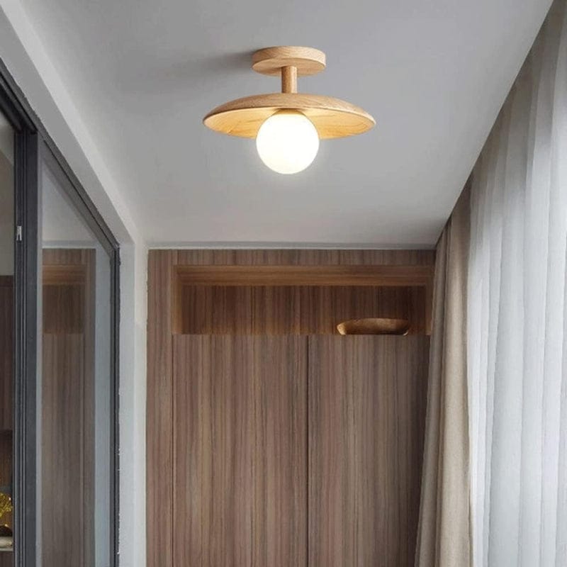 LumaSphere™ White Glass Ceiling Lamp with Natural Wood Accent 1