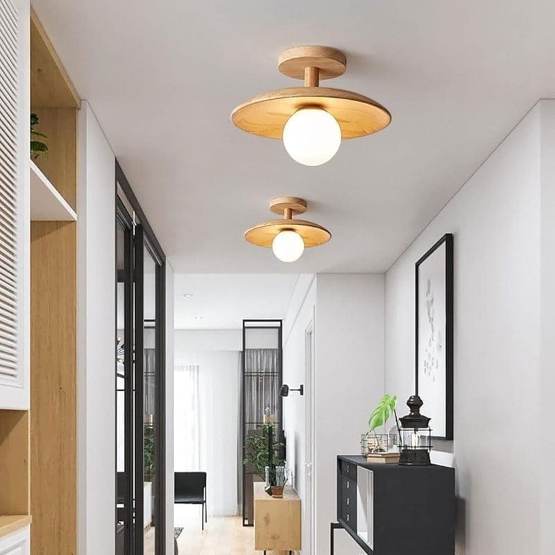 LumaSphere™ White Glass Ceiling Lamp with Natural Wood Accent 2