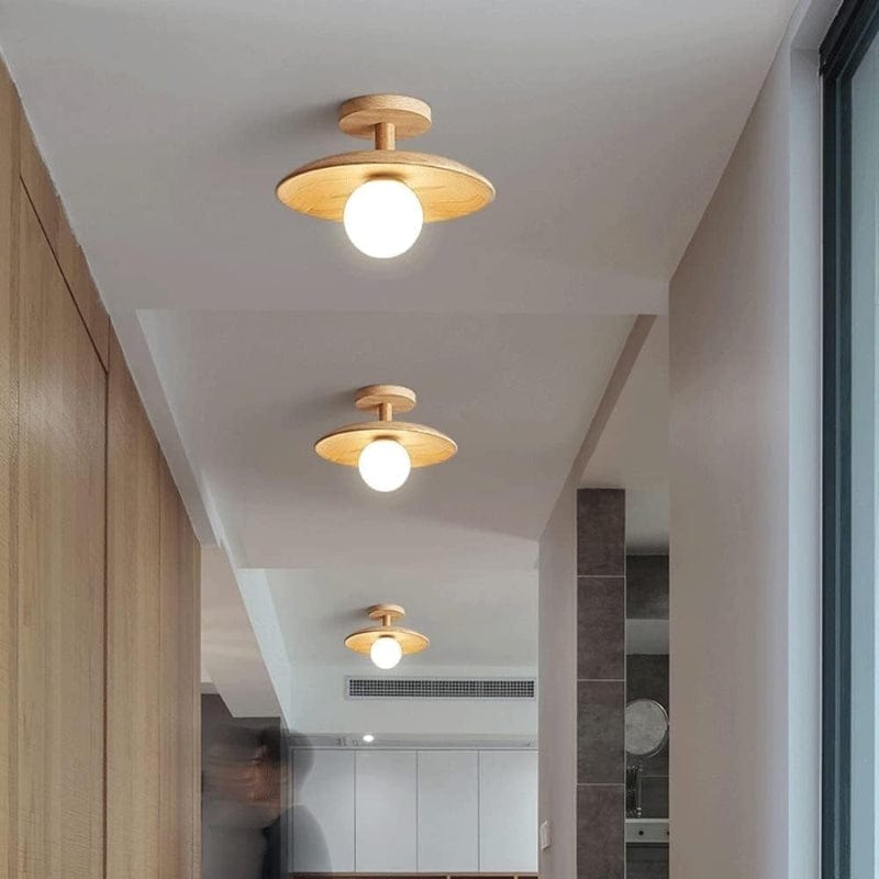 LumaSphere™ White Glass Ceiling Lamp with Natural Wood Accent 3