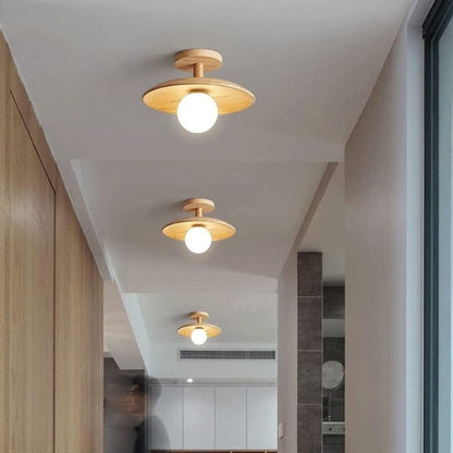 LumaSphere™ White Glass Ceiling Lamp with Natural Wood Accent 3