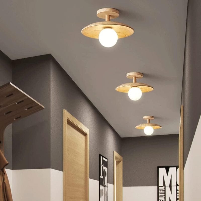 LumaSphere™ White Glass Ceiling Lamp with Natural Wood Accent 4