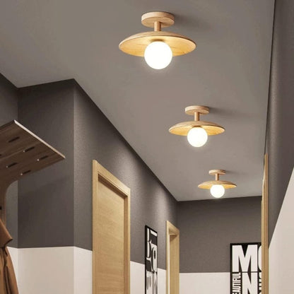 LumaSphere™ White Glass Ceiling Lamp with Natural Wood Accent 4