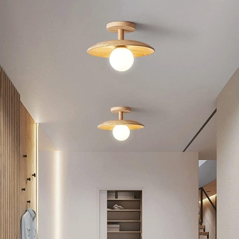 LumaSphere™ White Glass Ceiling Lamp with Natural Wood Accent 5