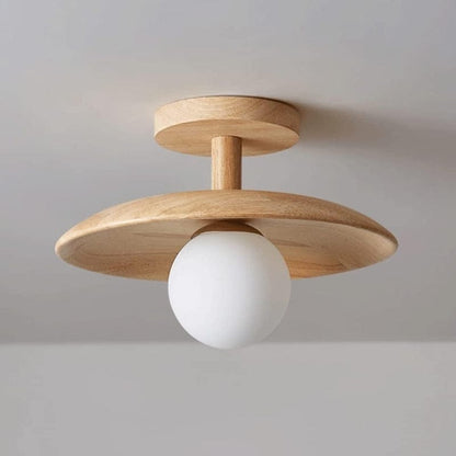 LumaSphere™ White Glass Ceiling Lamp with Natural Wood Accent 7