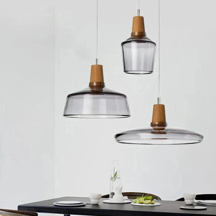 LumiAura™ Dining Room Chandelier Light - Elegant Antique Glass & Wood Design 1