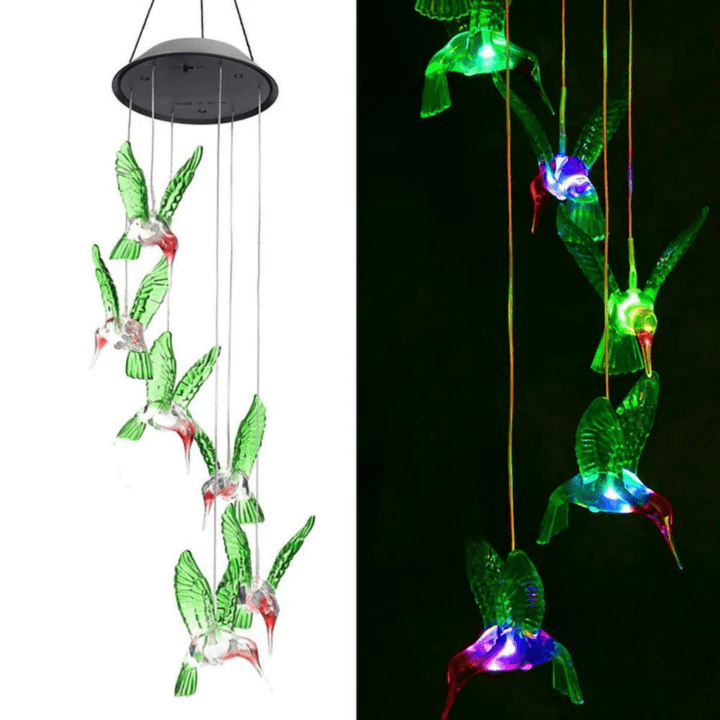 LumiHaven™ Solar Hummingbird Wind Chime - Enchanting Garden Light 3