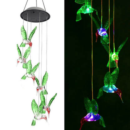 LumiHaven™ Solar Hummingbird Wind Chime - Enchanting Garden Light 3