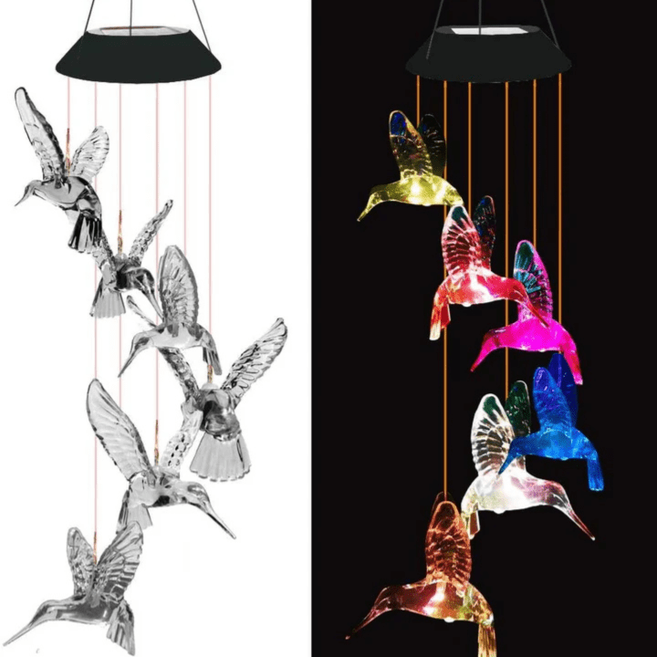 LumiHaven™ Solar Hummingbird Wind Chime - Enchanting Garden Light 4